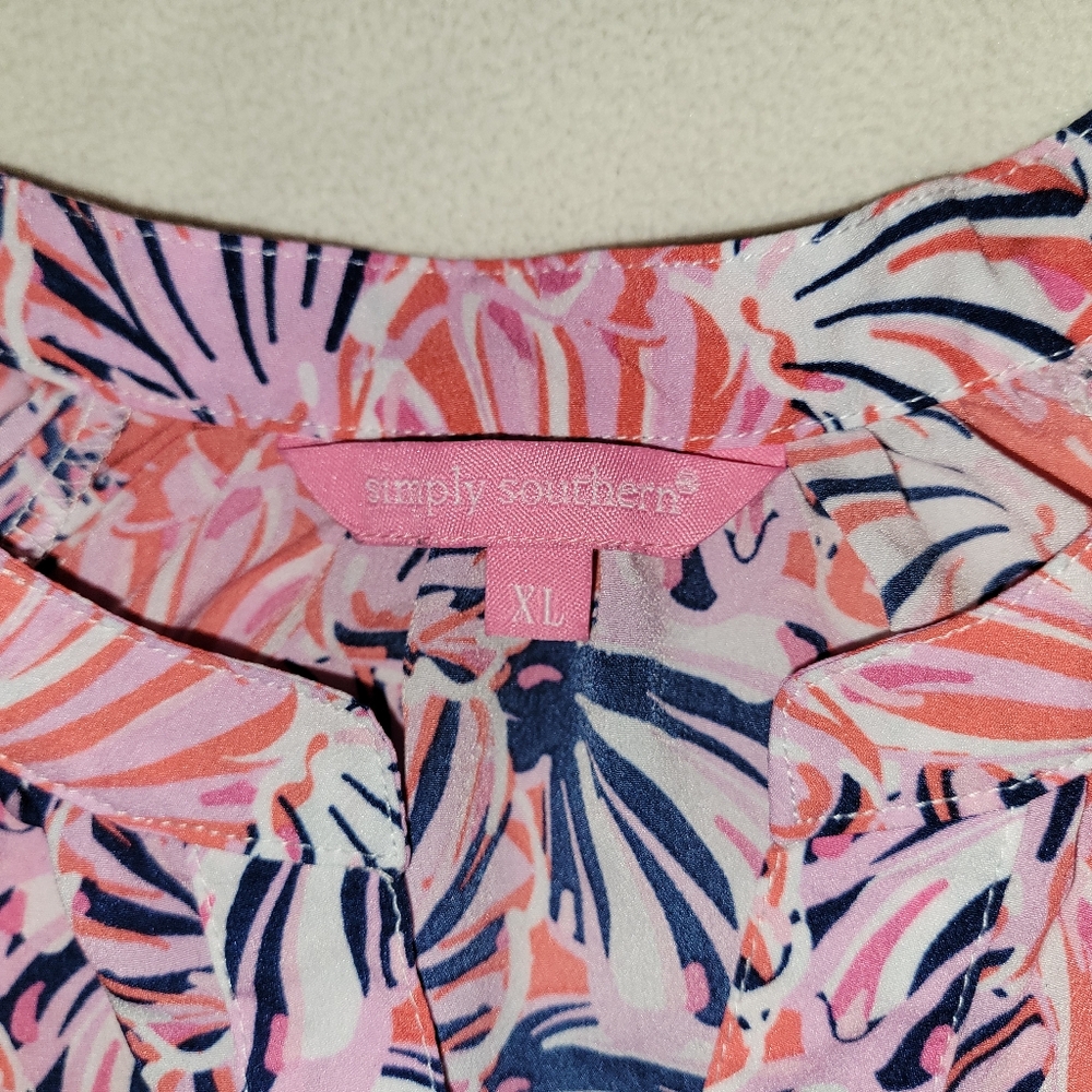 Simply Southern Seashell Multicolor Peasant Blouse Women's Size XL Beach - Picture 6 of 9